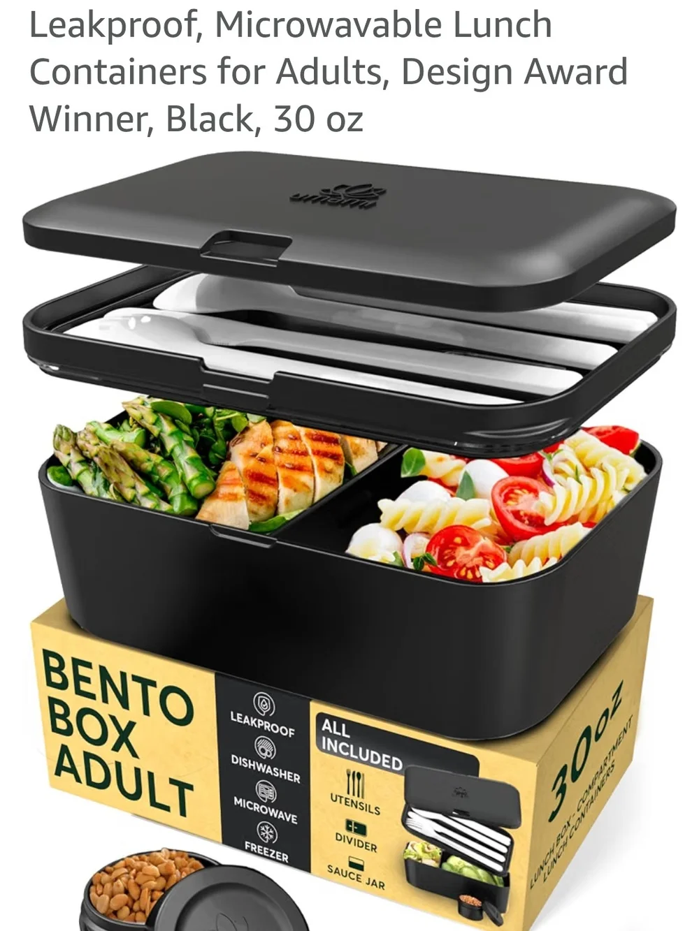 New Leakproof Microwavable Bento Lunch Box for Adults/Kids - Black